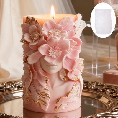 Molde de Vela Cilíndrica de Flores Vela Pilar Diosa Floral Moldes de Silicona para Hacer Jabón Velas DIY Fundición de Resina Vela de Aromaterapia Arcilla de Yeso Manualidades