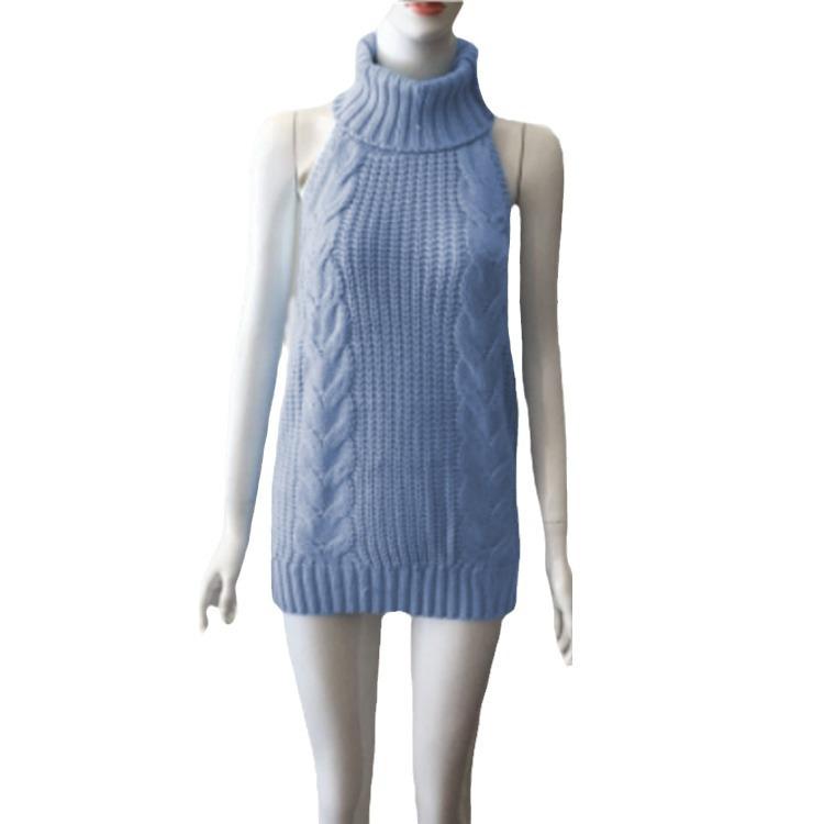 2026 Spring Sexy Backless High Neck Sleeveless Knit Pullover Lingerie Sweater for Women - Girly Tuanzi Cos