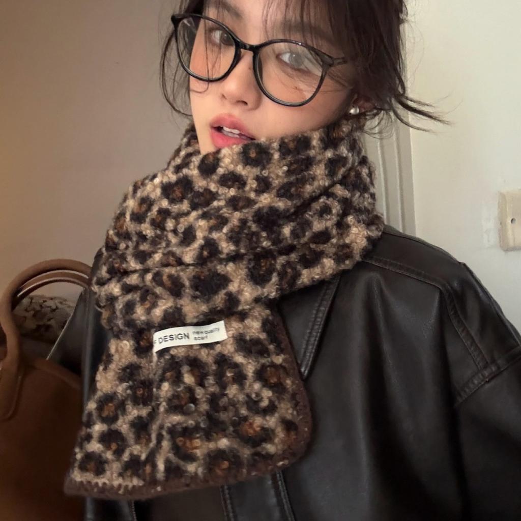 Leopard Print High-End Imitation Wool Roll Double-Sided Scarf For Women'S Autumn And Winter Warmth Fashionable Retro Scarf