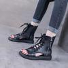 Roman Sandals High-top Fish Mouth Sandals Women's Flat-bottomed Breathable Retro Martin Boots 2025 Summer New Hollow Straps