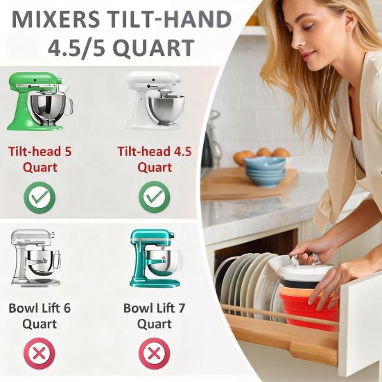 Silicone Bowl Cover for KitchenAid 5 Qt Mixer Collapsible Reusable Liner