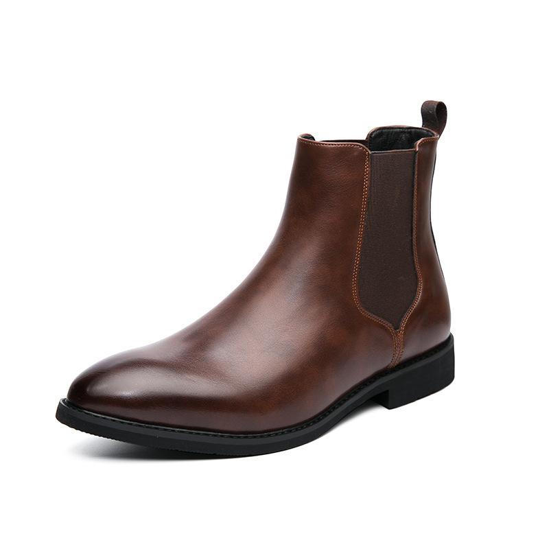 Men Chelsea Boots Business Ankle Boots British Style High Top Casual Shoes Fashion Slip On Leather Boot Plush Classic Men Boots