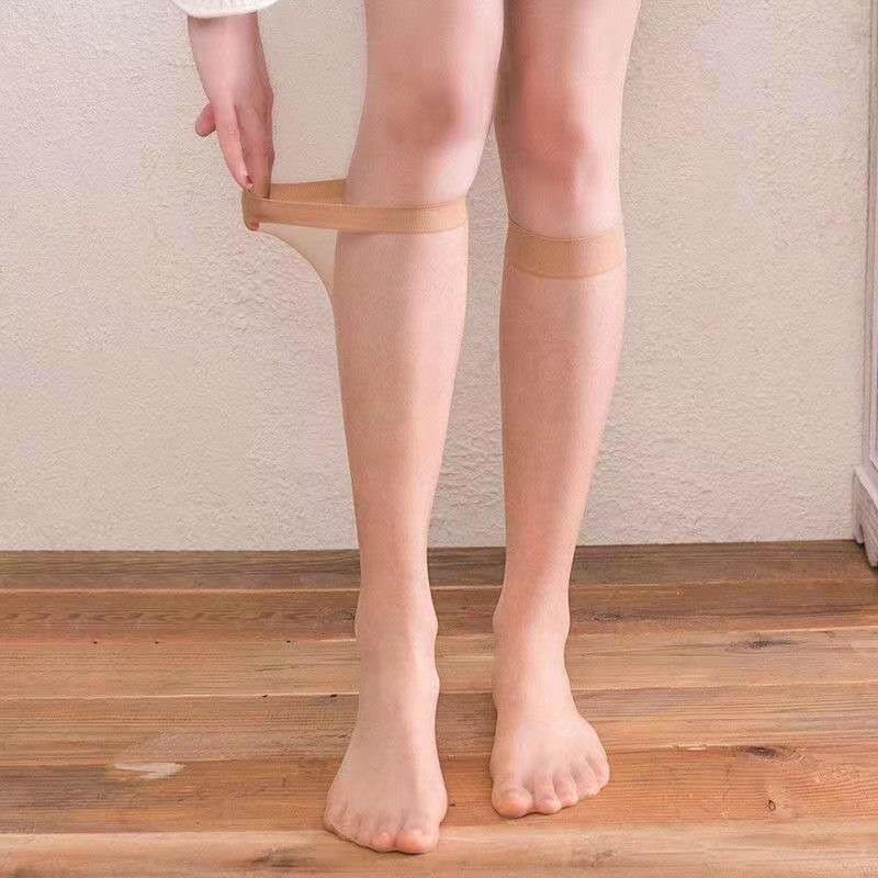 

Летние чулки: Прозрачные женские носки до середины икры и выше колена телесного цвета One Size