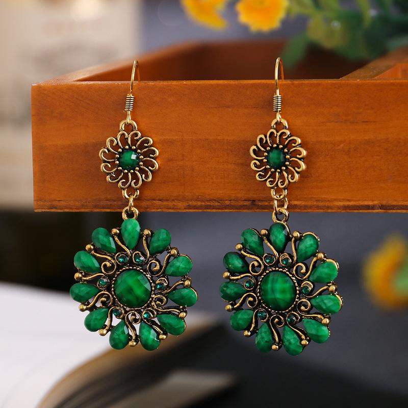 

Bohemian Vintage Round Drop Dangle Earrings For Women Zircon Acrylic Hollow Geometric Boho Wedding Earring Boucle Oreille Femme зелений