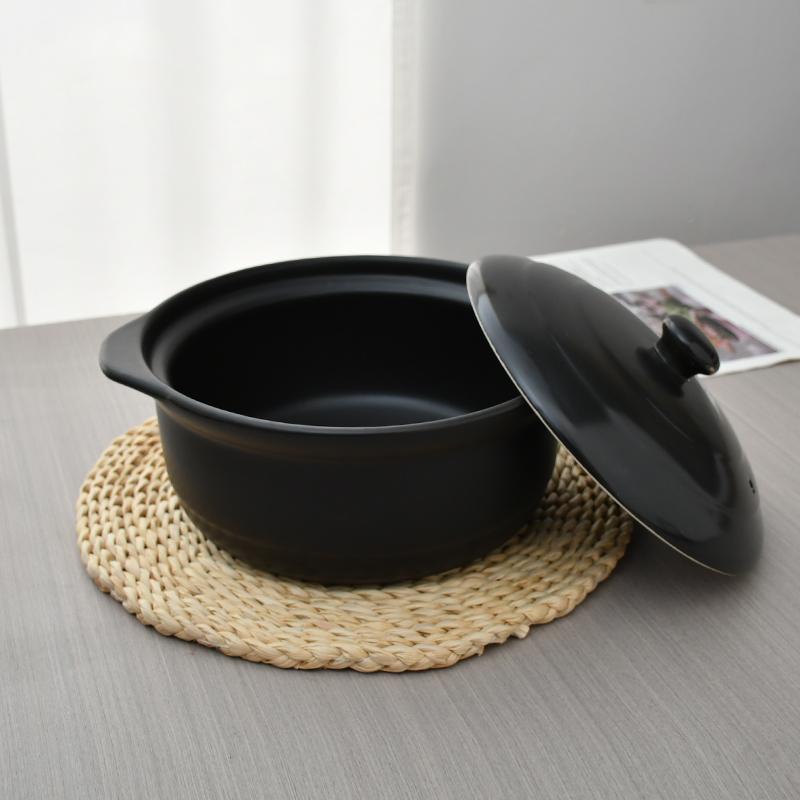 Premium High-Temperature Resistant Ceramic Soup Pot Earthenware Kitchenware Storage Box for Gas Cooktops Casseroles for Home Use (Black,1.8L)