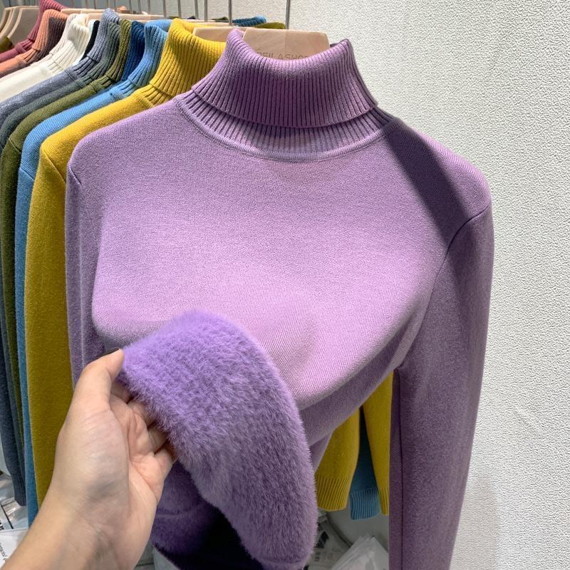 Women Turtleneck Sweater Autumn Winter Elegant Thick Warm Long Sleeve Knitted Pullover Female Basic Sweaters Casual Jumpers Tops