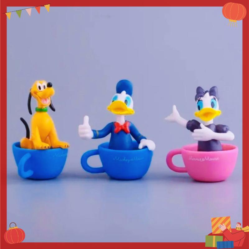 Disney 6pcs Doll Set Mickey Minnie Donald Duck Set Comes with A Cup High Quality Gift Box and Exquisite Cartoon Decorations