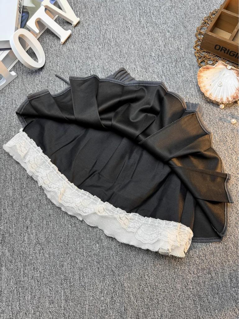 2025 Spring/Summer Girls' Korean Style Bow Lace Pleated Skirt Set