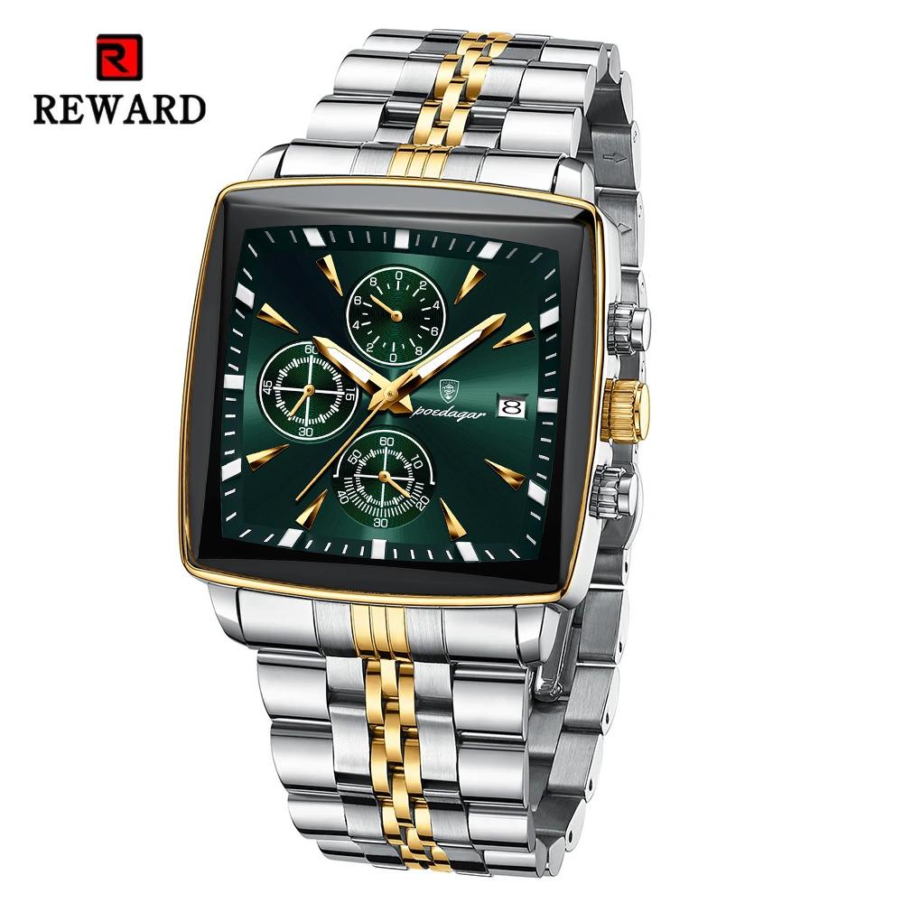 Business Quartz Watch Men Gold White Chronograph Dress Wristwatch with Stainless Steel Band Auto Date Luminous Hands 24-hour