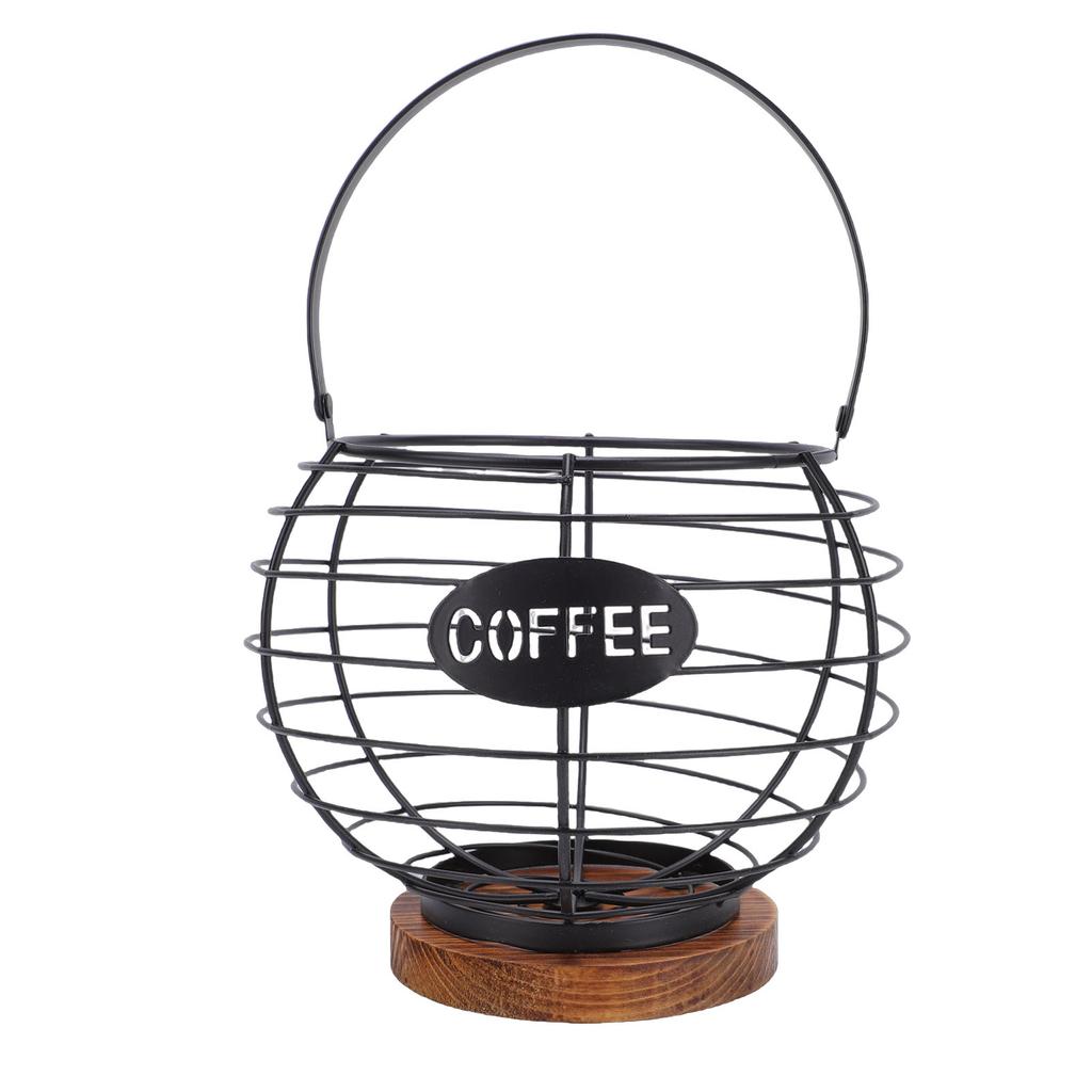 Coffee Pod Holder Organizer Metal Grid Coffee Pod Storage Basket with Wooden Base for Kitchen Counter Desktop