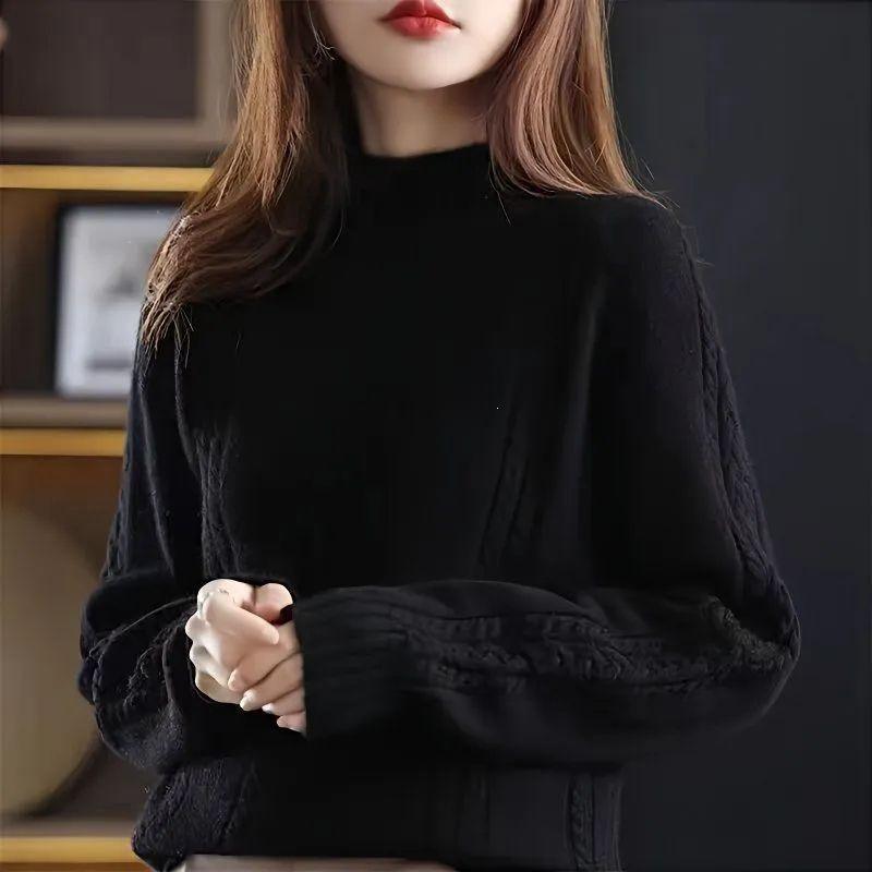 Women's Half-High Neck Cable Knit Sweater - Autumn/Winter Collection