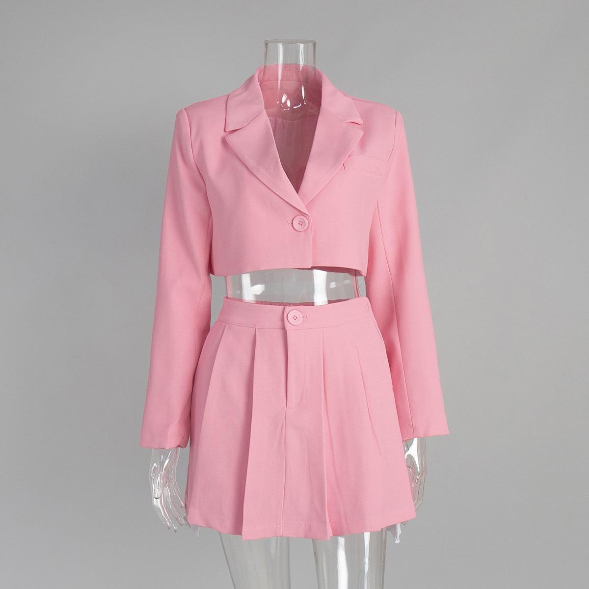 

Spring Summer Y2K 2 Pieces Blazer Skirt Set, Women s Lapel Shoulder Blazer + Mini Skirt Matching Outfits, European American Style S розовый