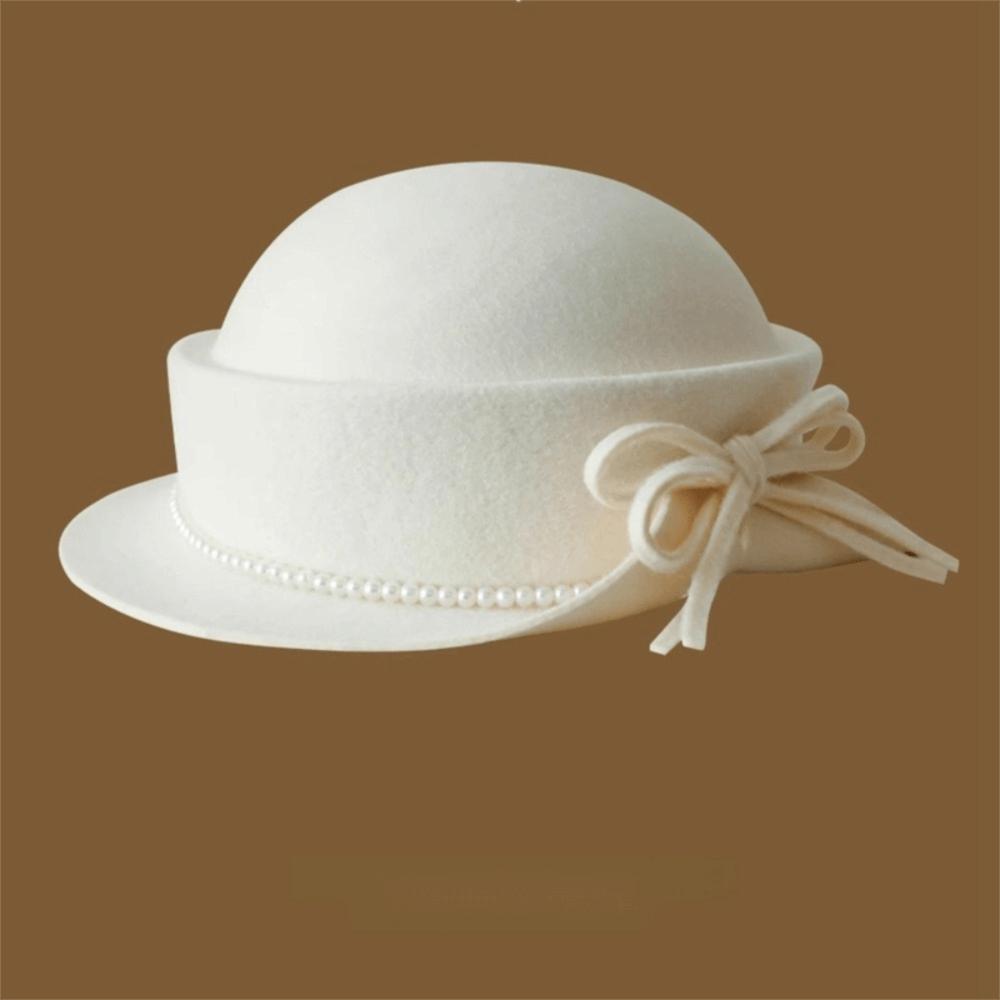 Round Rolled Edge Fedoras Hat Solid Color Round Top Hat Creative Gift Wool Bucket Hat