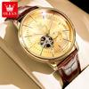 OLEVS 6708 Fashion Men's Watches Leather Strap Original Brand Self-winding Automatic Mechanical Wristwatch for Man Waterproof