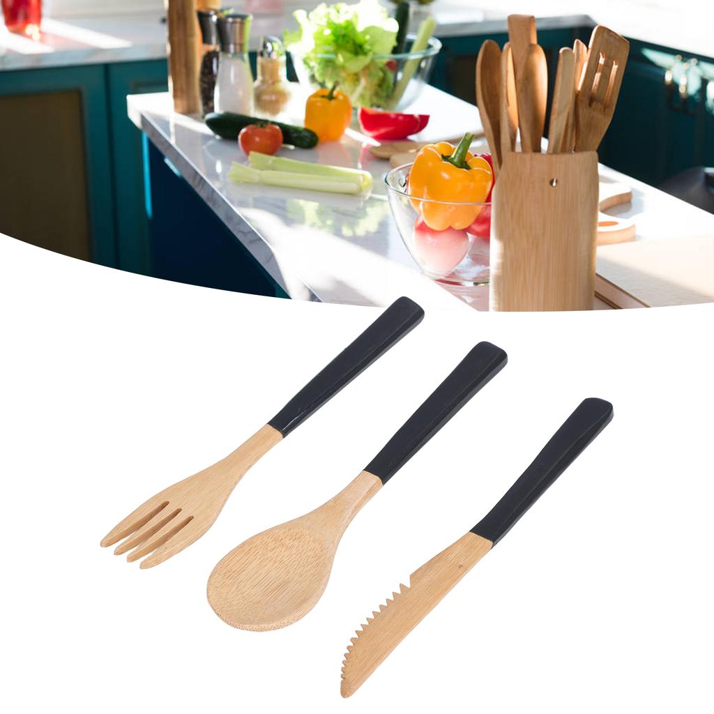 3Pcs Japanese Wooden Cutlery Set Safe BPA Wooden Cutlery Spoons Forks Knives for Kitchen