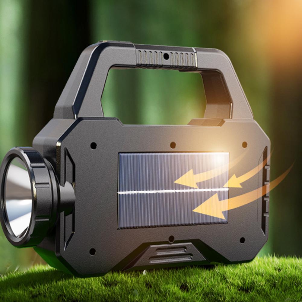 Solar Camping LanternType C Rechargeable Long Range Outdoor Camping Searchlight Waterproof Powerful Handheld Spotlight Torch COB