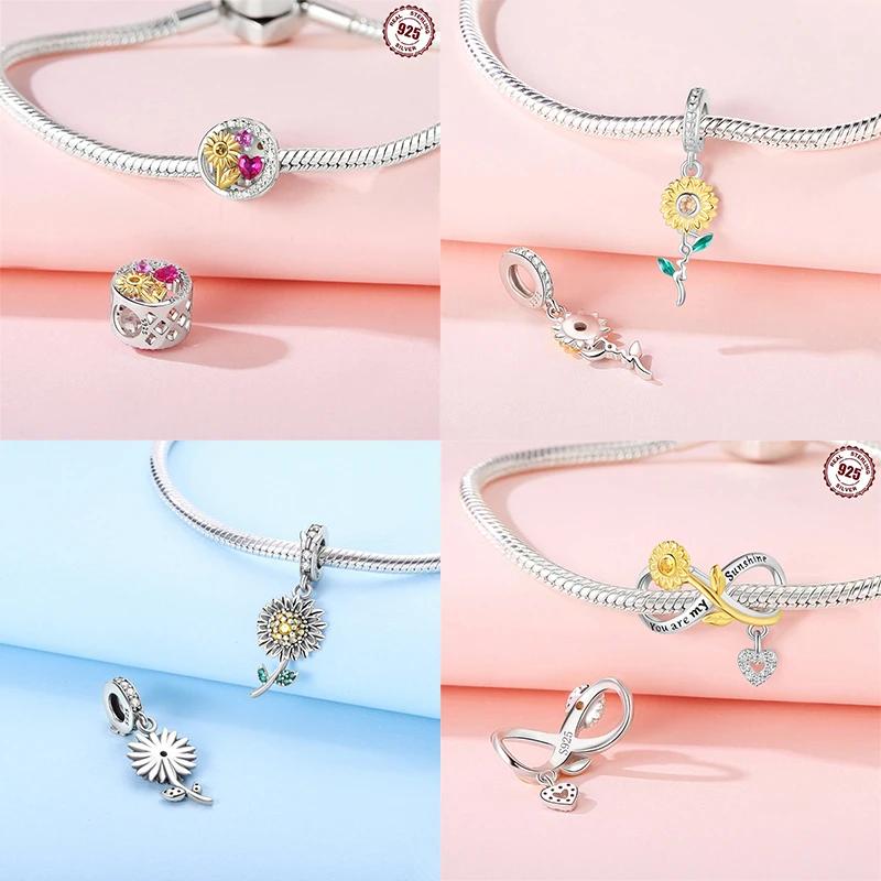 Copper Sunflower Charms Golden Flower Beads Fit Bracelet Necklace Accessories Bead Jewelry Making Fine Jewelry Gift