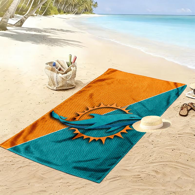 Miami Dolphins Print Beach Towel, Large Soft Quick Dry Towel for Beach Camping Swimming