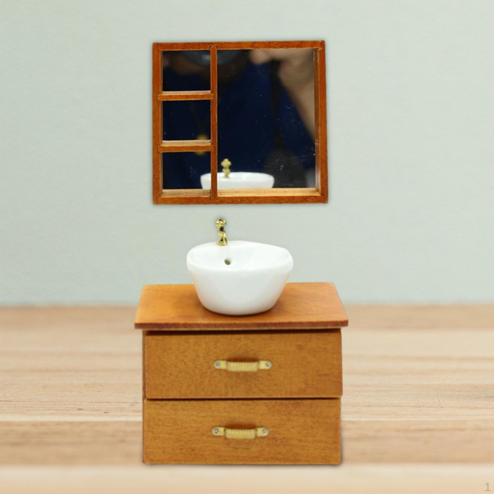 

1/12 Ванная комната Сцена Модель Кукольный домик Умывальник Шкаф Мебель Классическая Детская Игрушка Кукла коричневый