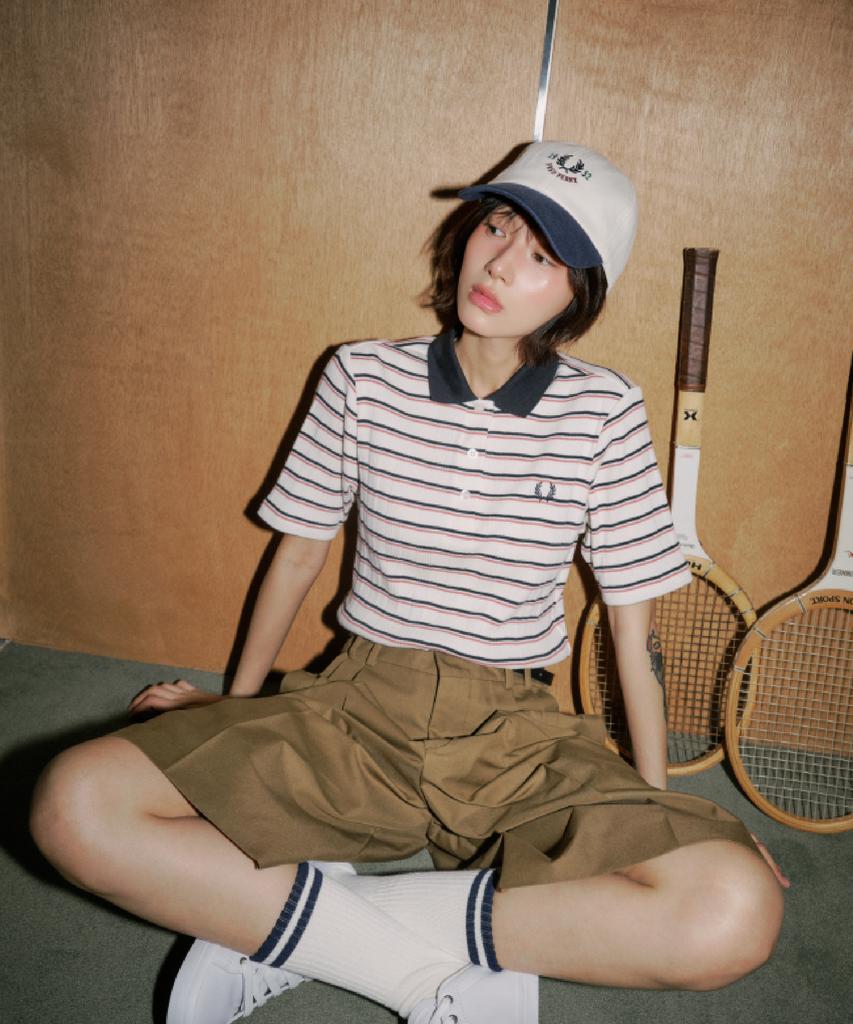 FRED PERRY [Womens] Striped Rib Polo Shirt - Silky Peach Afpf2519189-R33