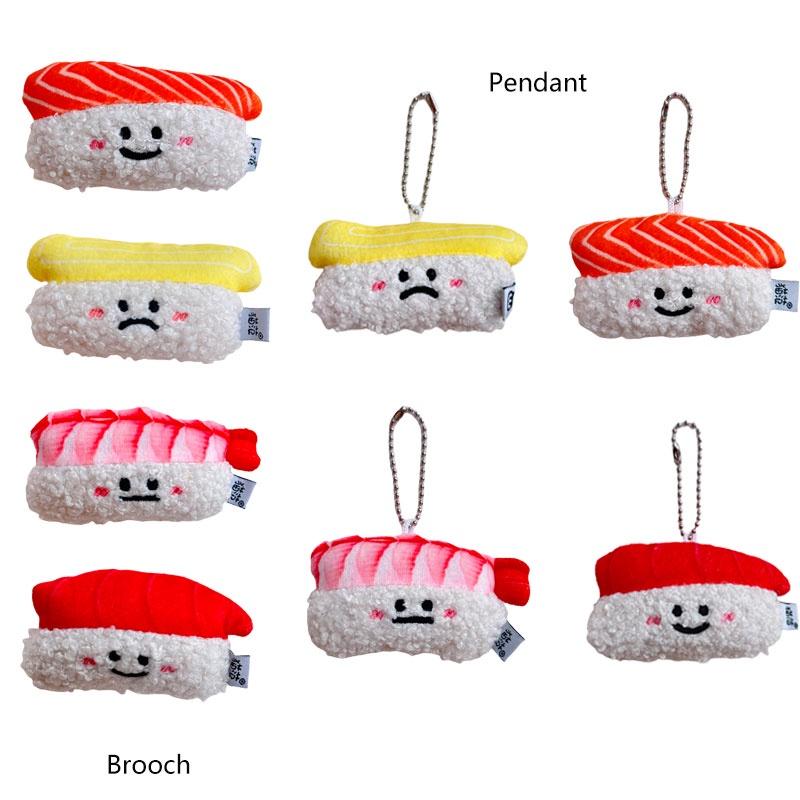 Authentic Salmon And Sweet Shrimp Sushi Plush Pendant Pin Cute And Funny Cartoon Food Hanging Decoration Gift Sushi Pendant)