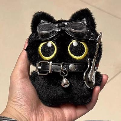Cute Black Cat Keychain Pendant Backpack Hanging Plush Doll Kitty Cell Phone Charm Bag Keychain Halloween Pendant Keyring Decor