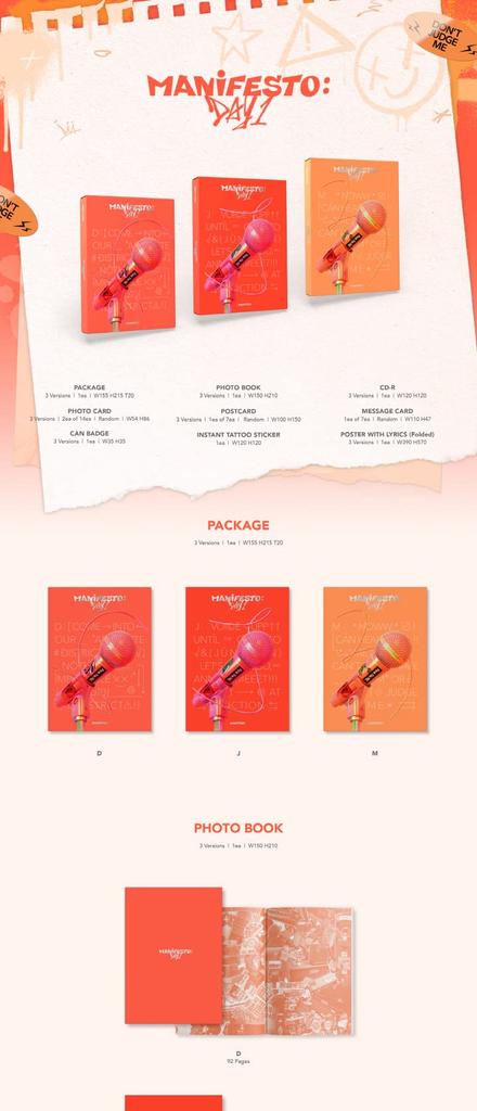 ENHYPEN MANIFESTO DAY 1 3rd Mini Album M Version Folding Message Can Instant Tattoo Sealed CD+1p Poster+80p PhotoBook+2p PhotoCard+1p PostCard+1p