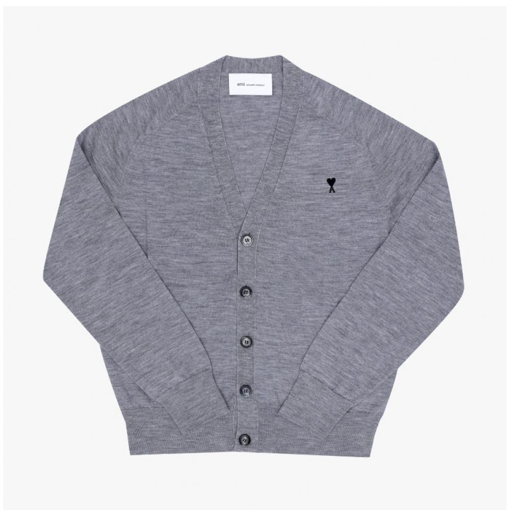 Ami Men S V Neck Cardigan Small Heart Logo Kn0039