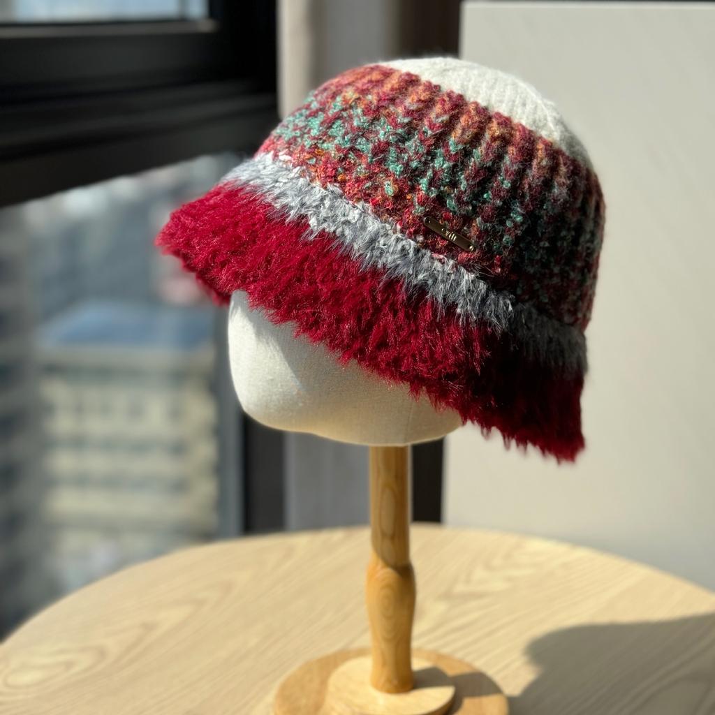 New Dopamine Color Matching Basin Hat for Women In Autumn and Winter Warm Ear Protection Fisherman Hat Plush Hat Wool Bucket Hat Woven Trendy