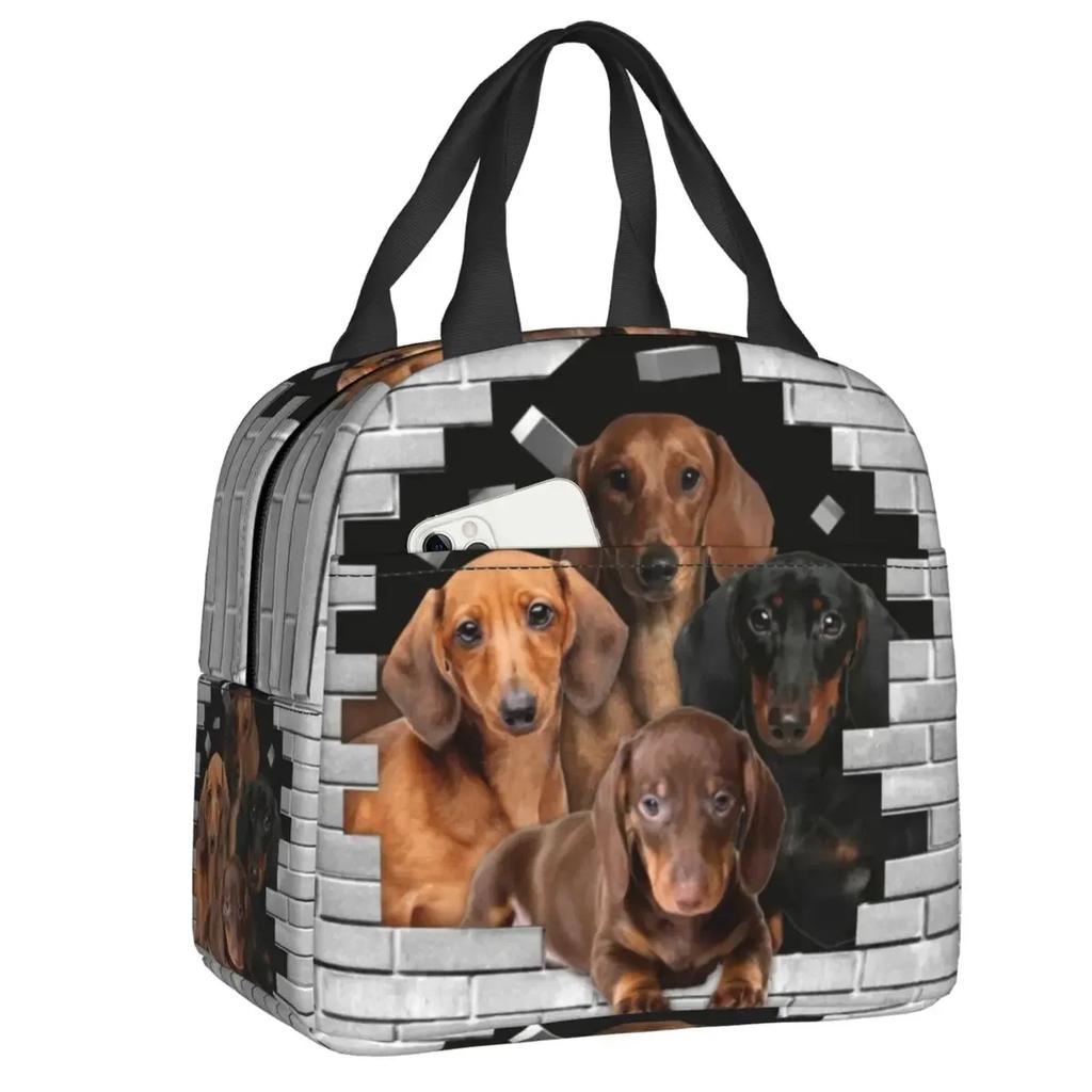 Custom Dachshund Sausage Dog In Florals Lunch Bag Women Cooler Warm Insulated Lunch Boxes for Adult Office