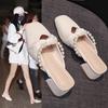 Soft Leather Half Slippers Fairy French Pearl Bag Head Slippers 2025 Spring and Summer New High Heels Lazy Outer Slippers