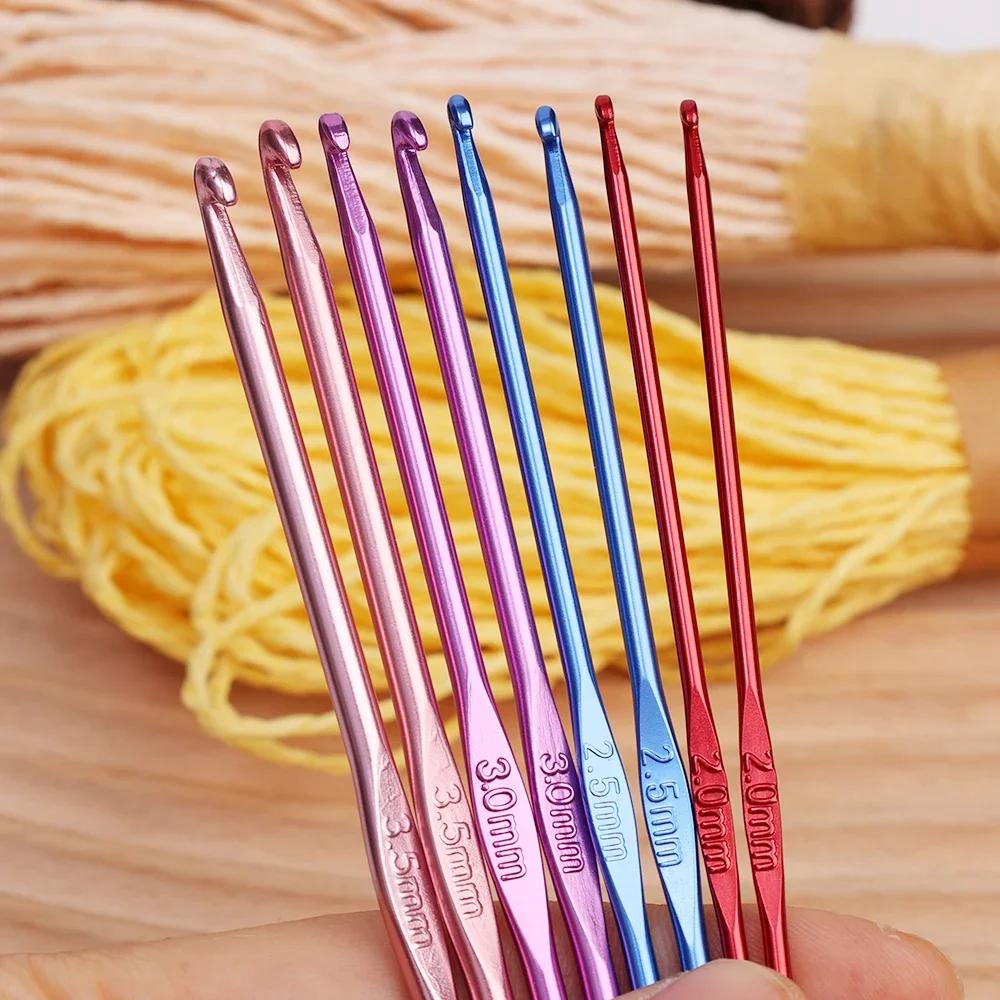 14pcsDIY clothing needle metal handle crochet single-head crochet colorful aluminum knitting needle yarn crafts