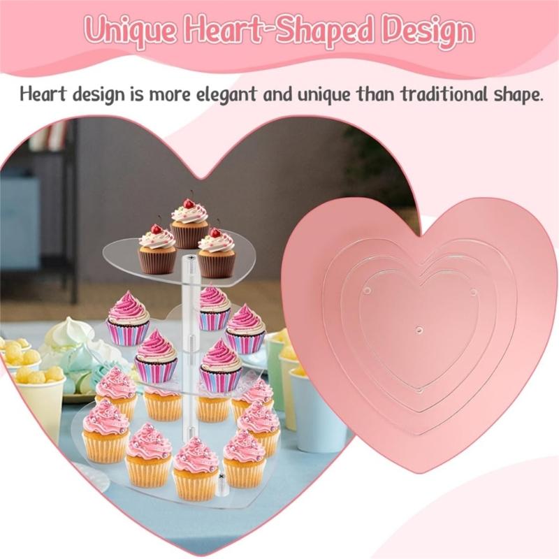 Elegant 3 Layers Heart Shaped Cupcake Holder for Weddings and Celebration Acrylic Dessert Display Stand Cake Organizer