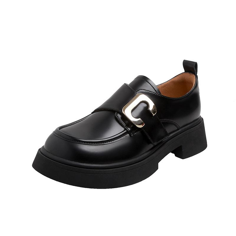 Platform loafers 2025 new women's soft leather style small leather shoes versatile beige height-increasing single shoes
