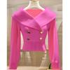 2026 Autumn/Winter French Chic White Lapel Knitwear: Women's Elegant, Waist-Cinched Slimming Sweater.
