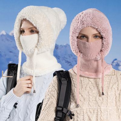 Damen Winter Radfahren Sturmhaube Mütze mit integriertem Schal Dick Warm Dehnbar Winddicht Radfahren