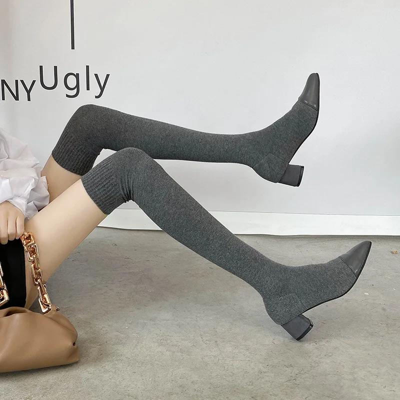 2026 Women Over The Knee High Sock Boots High Heels Nightclub Wedge Heels Woman Stretch Boots Winter Thight Slim Botas Mujer