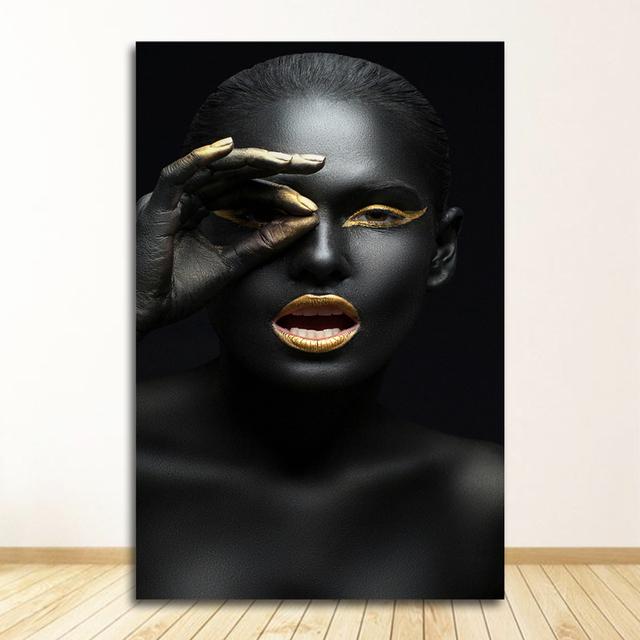 Wall Art Picture for Living Room Decor Black and Gold African Woman Cuadros Canvas Painting Posters and Prints Scandinavian