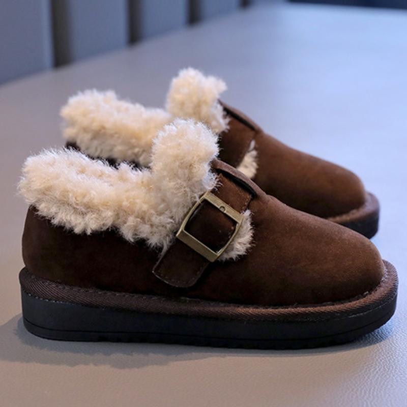 Neue Kinder Ballerinas Mode Koreanischer Stil Fellige Kinder Winter Baumwollschuhe Lässig Vielseitig Mädchen Outdoor Plüschschuhe Klettverschluss