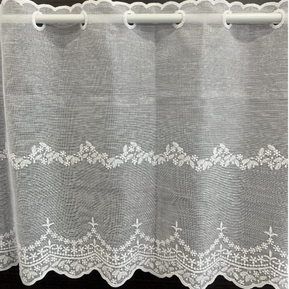 INTERIX Verbena White Cafe Curtain for Small Embroidered 165cm Wide x 45cm Made in Windows, Lace, Long, Japan, CF1-165-45