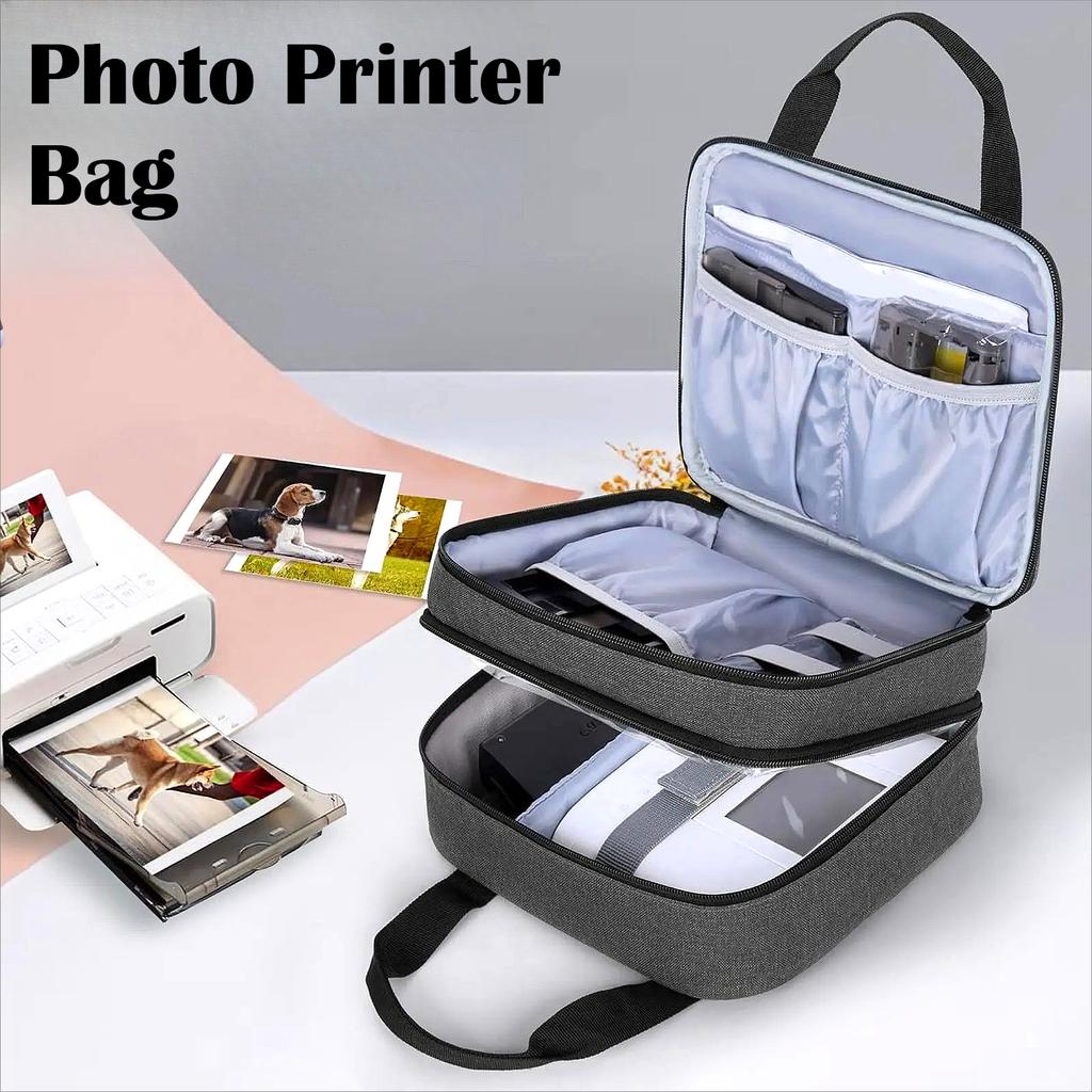 Portable Photo Printer Carrying Bag Polyester Elastic Band Sturdy Handles Detachable Divider Travel Storage Bag
