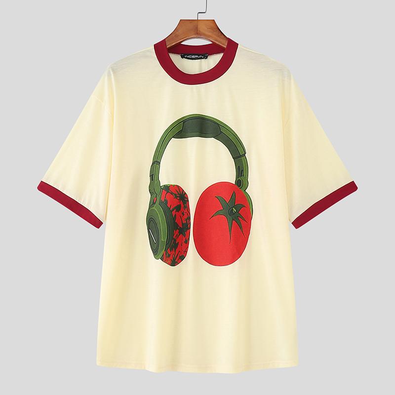 

INCERUN Men Round Neck Short Sleeve 3D Print Stitching Casual Loose T-shirts XL абрикосовый