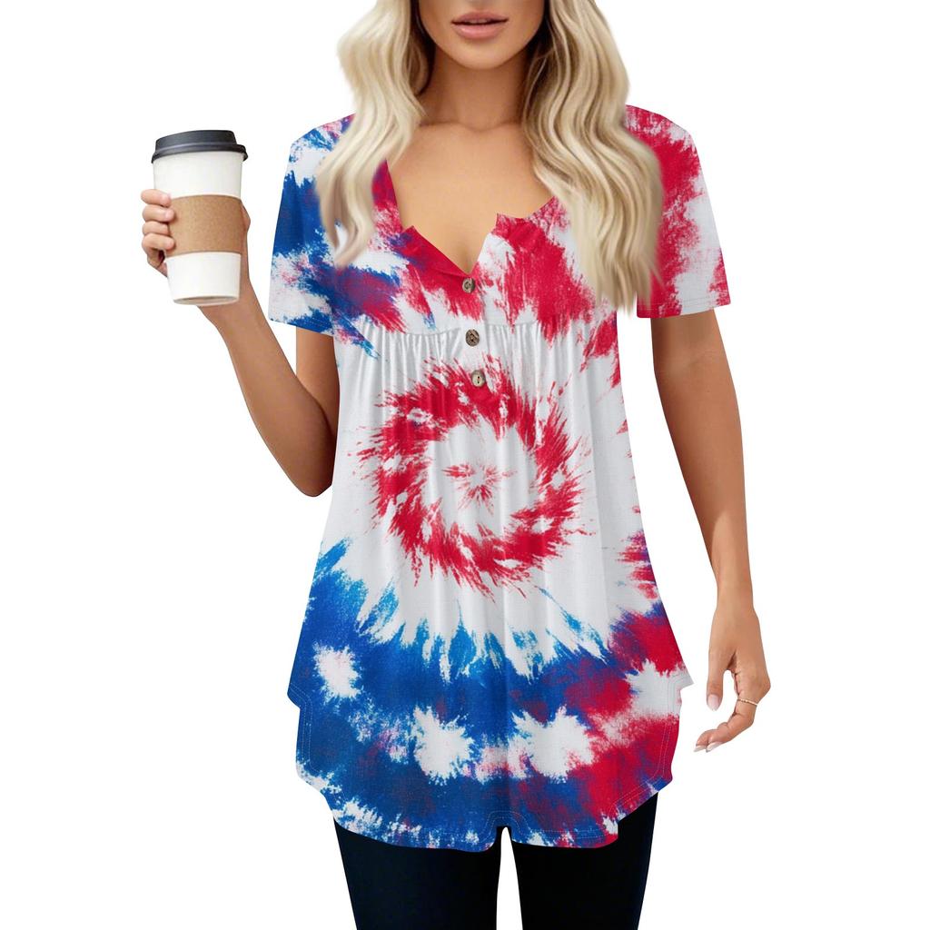 Women's Casual T-Shirt Printed Round Neck Pullover Short Sleeve Top