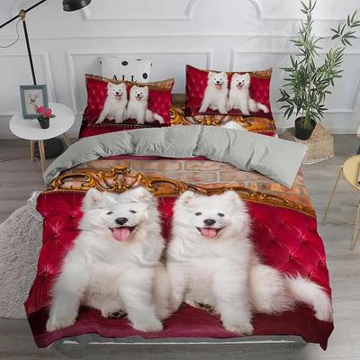 Pies Słodki Samojed Pościel Chłopcy Dziewczynki Rozmiar Twin Queen Uśmiechnięty Aniołek Urocze Szczenię Poszwa na Kołdrę Poszewka na Poduszkę Łóżko Dzieci Dorosły