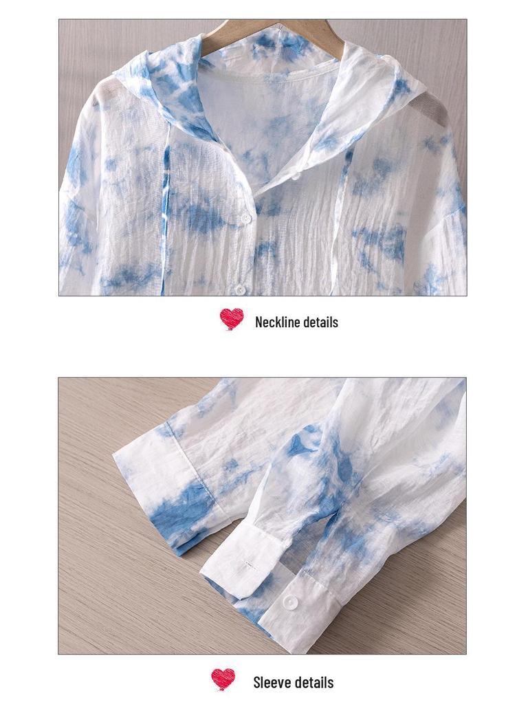 Yunnan Tie-Dye Women's Hooded Sun Protection Long-Sleeve Casual Beach Shirt Jacket