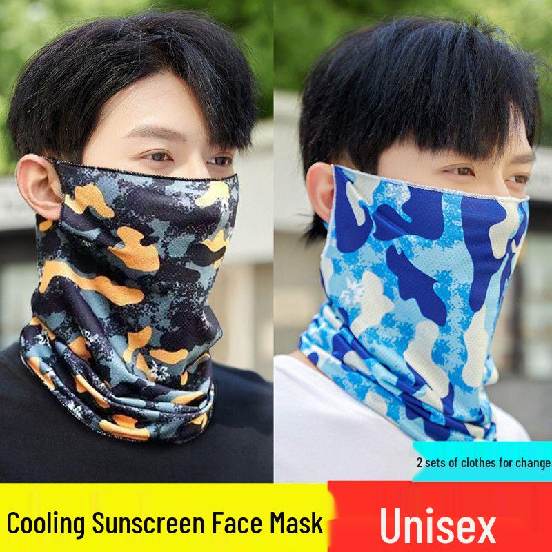 Ice Silk Sunscreen Face Mask for Men - Full Neck & Face UV Protection for Outdoor Cycling