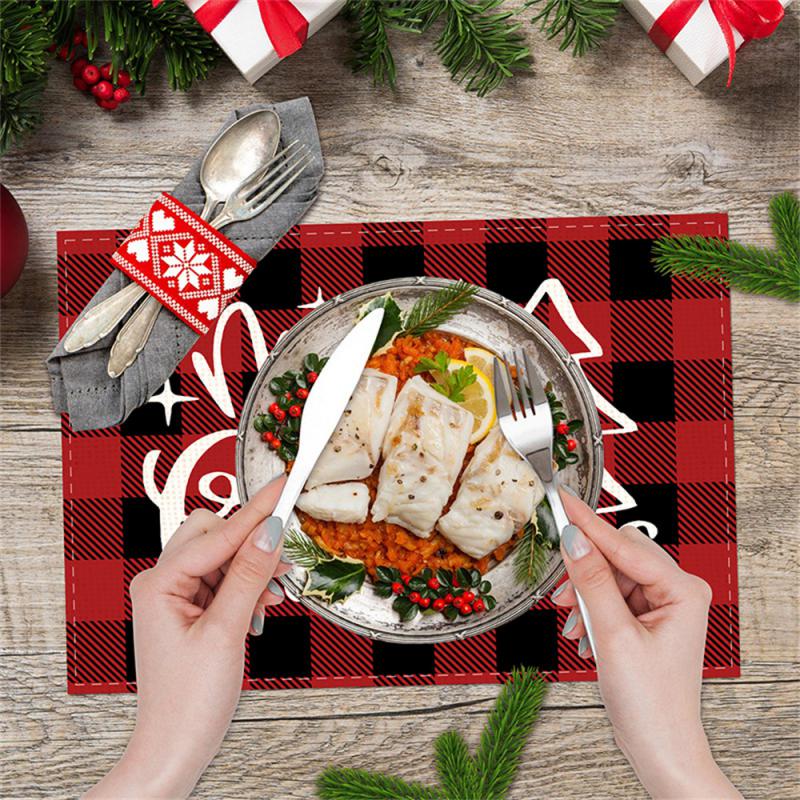 Neue Weihnachten Digital bedrucktes Platzset Feiertagsfeier Esstisch Wärmeisoliert Schmutzabweisend Tischmatte