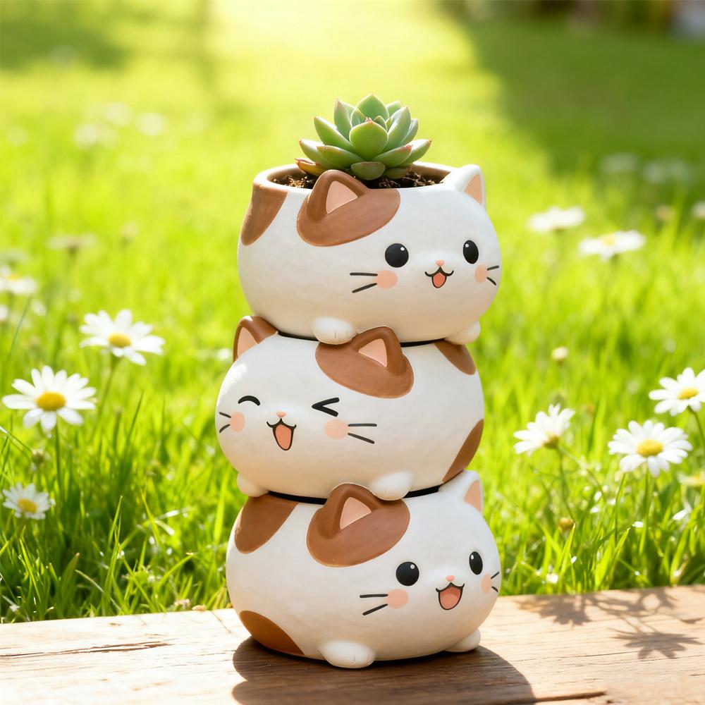 3D stacked cat flower pot silicone mold, works for resin, plaster and clay. Great for succulent planters, desk decor and handmade gifts.