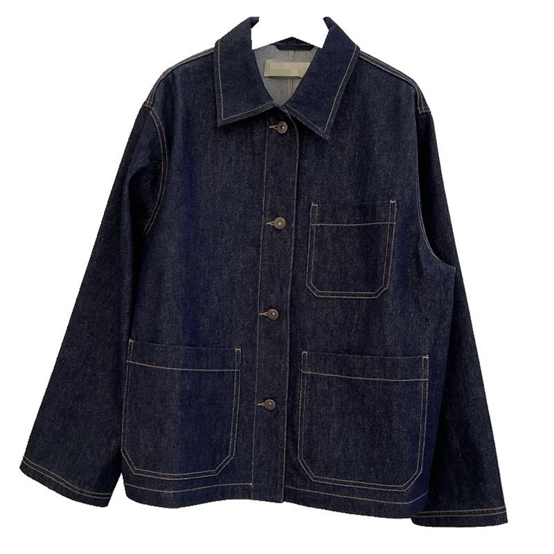 Dames Herfst 2025 Donkerblauw Puur Katoen Jeansjasje - Losse, Comfortabele Pasvorm