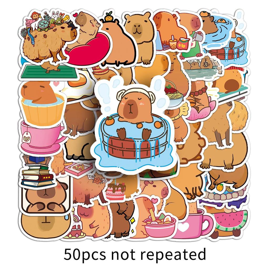 50 Capybara Cartoon Stickers Cute Animal Kapibala Decorative Mobile Phone Case Can Be Glued and Small Mochi Stickers